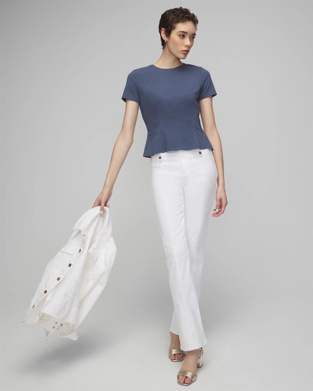 Short Sleeve Seamed Peplum Tee | White House Black Market